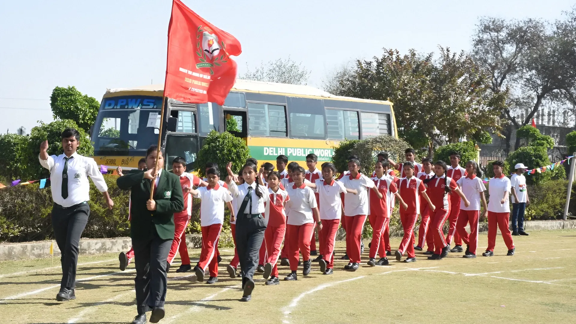 Narmada House leading the march past on Sports Day